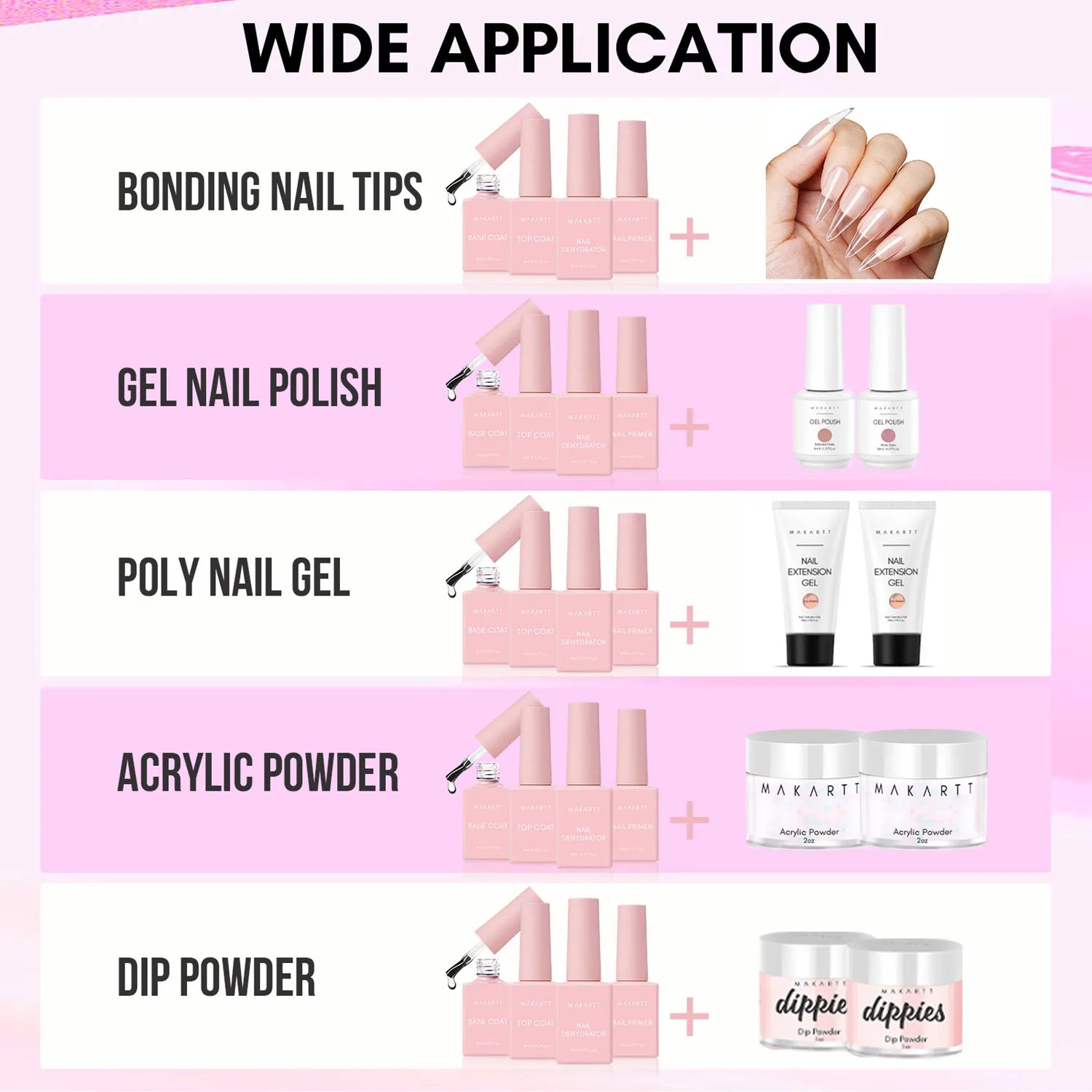 Makartt 4pcs Gel Base and Top Coat Nail Dehydrator and Primer Kit Long