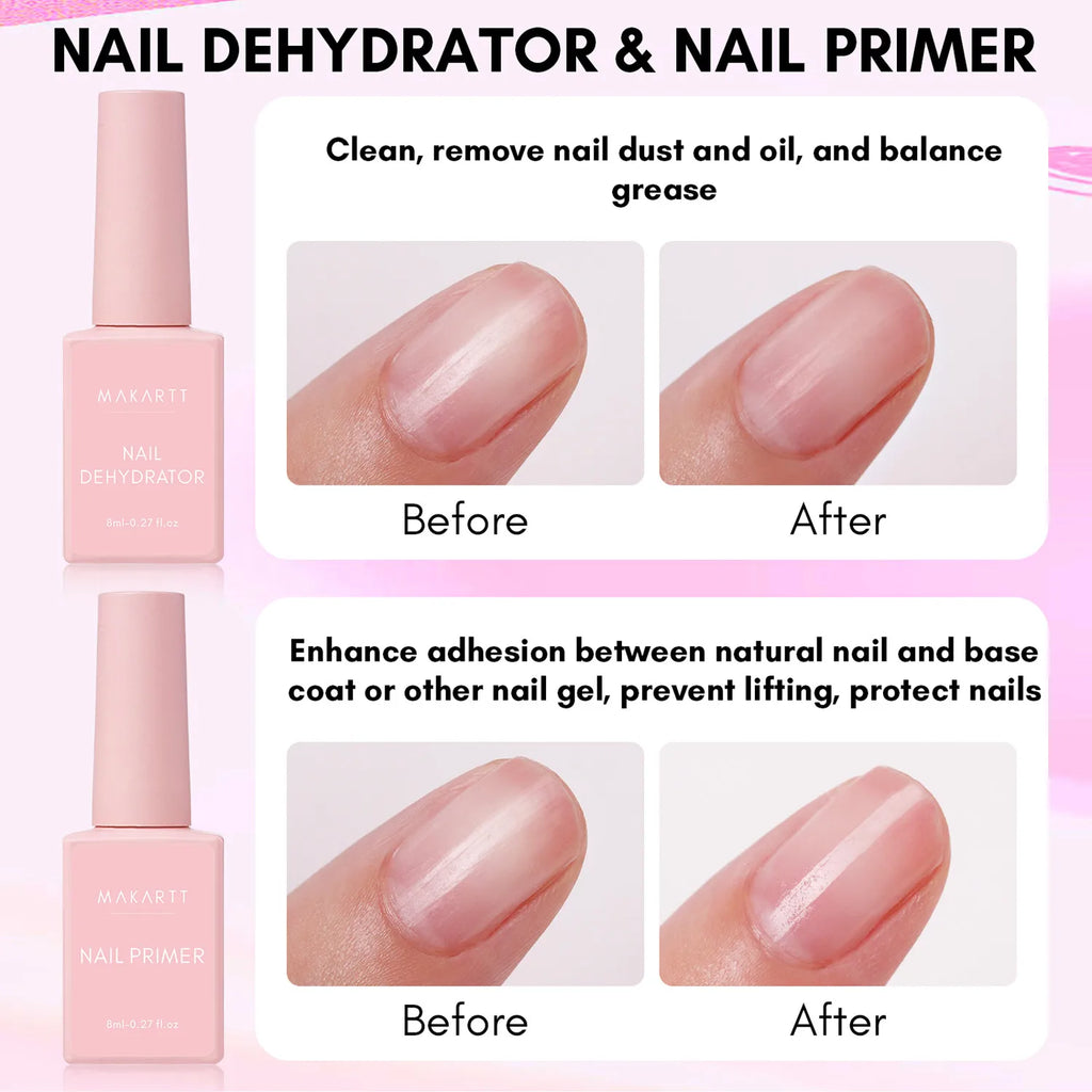 Makartt 4pcs Gel Base and Top Coat Nail Dehydrator and Primer Kit Long