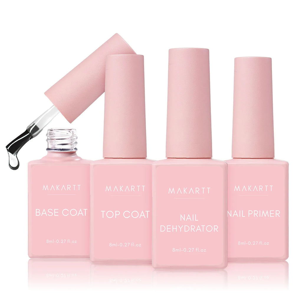 Makartt 4pcs Gel Base and Top Coat Nail Dehydrator and Primer Kit Long