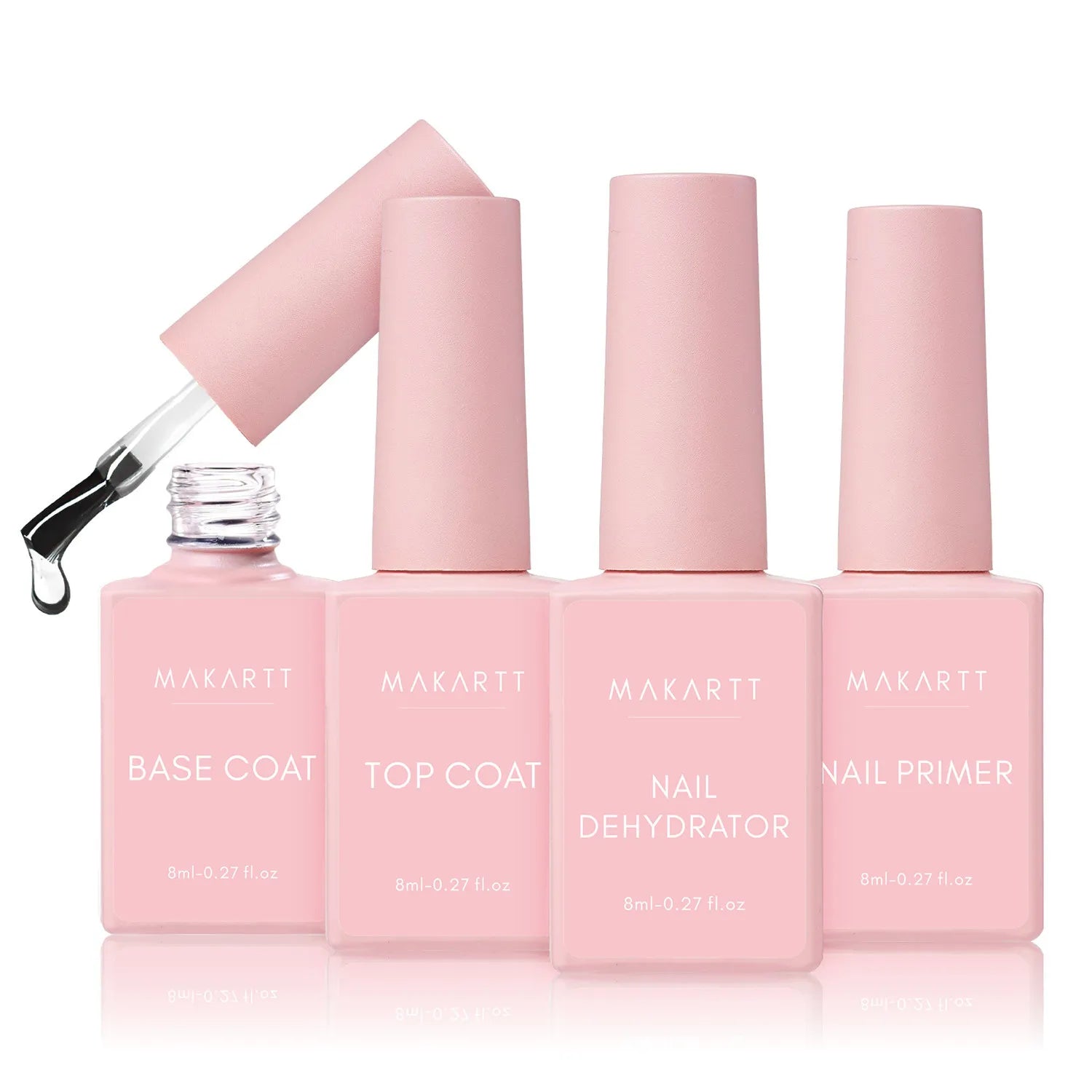 Makartt 4pcs Gel Base and Top Coat Nail Dehydrator and Primer Kit Long