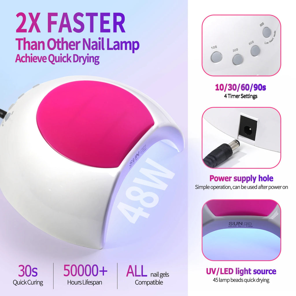 Sun2C Nail Lamp 48W Gel Polish Dryer Pedicure Light Manicure Lamp Nail