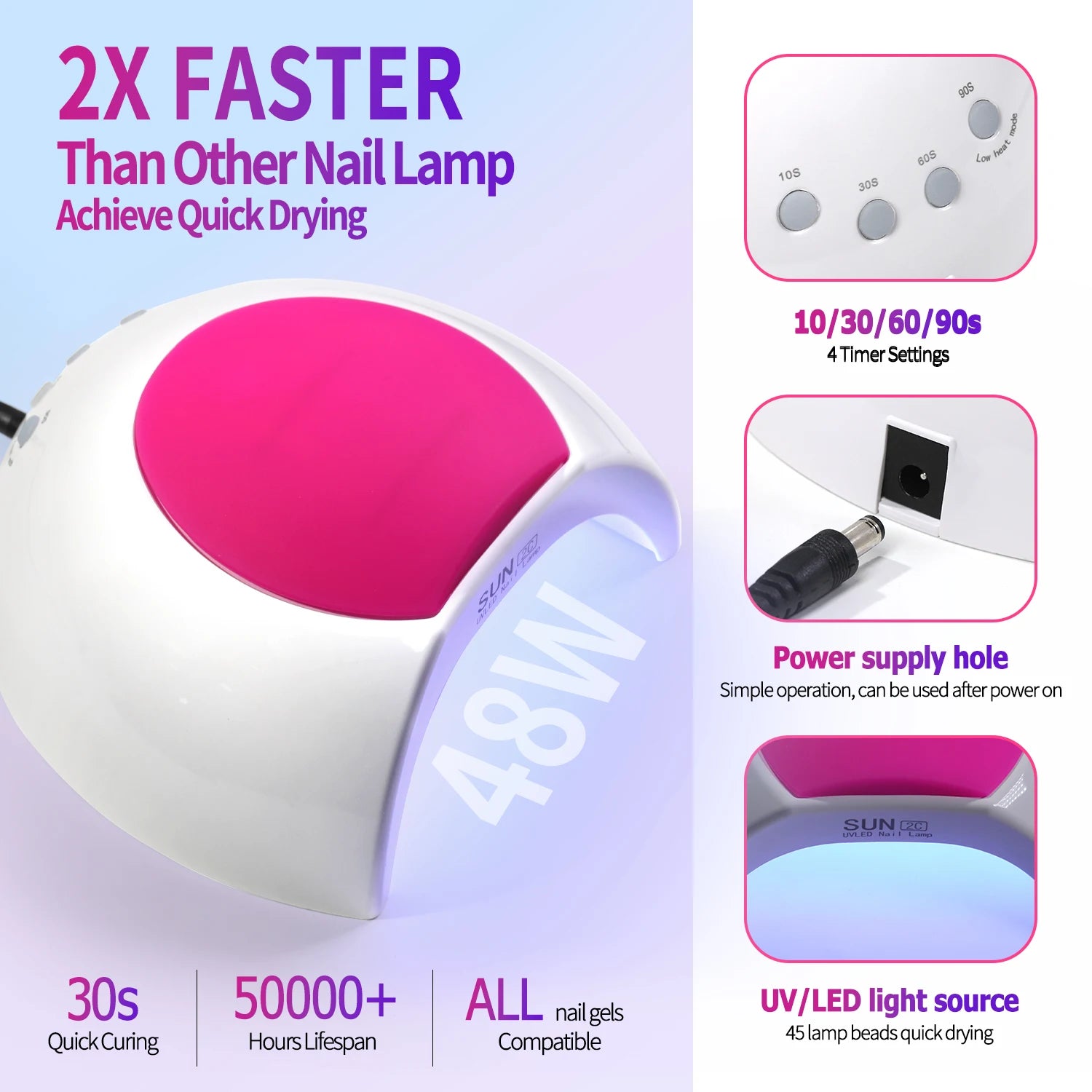 Sun2C Nail Lamp 48W Gel Polish Dryer Pedicure Light Manicure Lamp Nail