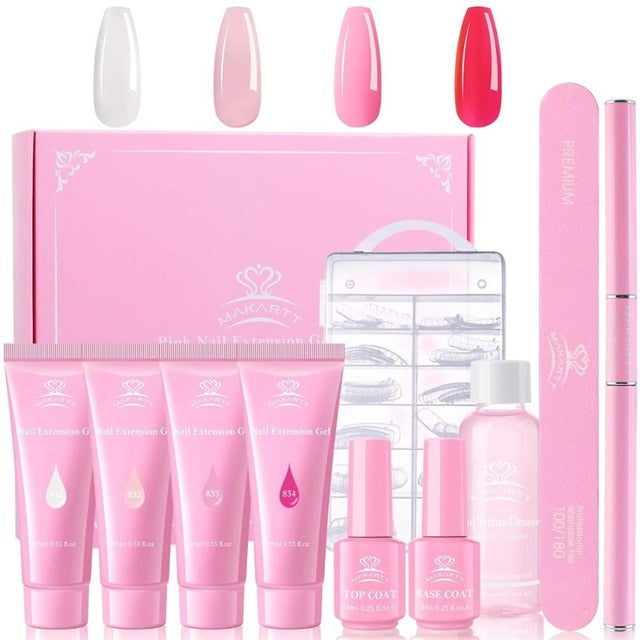 Poly Nail Extension Gel Kit, 15ML Nail Extension Gel Builder Gel with Slip Solution Nail Art Hybrid Sets-12